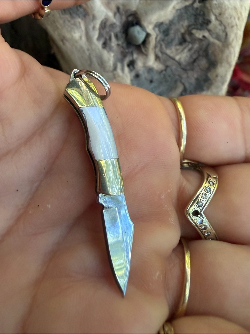 Mother of Pearl and Silver Knife Pendant Necklace - White & Silver